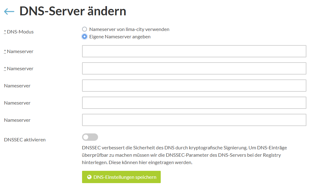 Eigene Nameserver eintragen