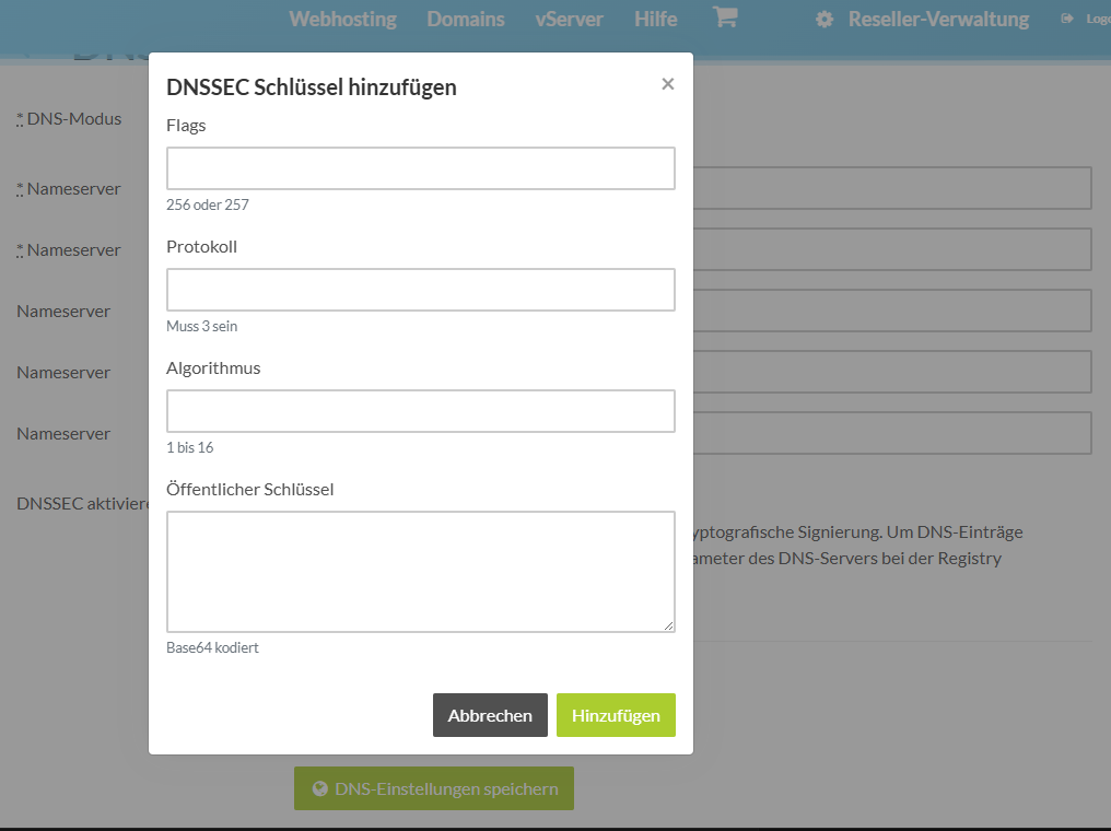 DNSSEC-Schlüssel hinzufügen