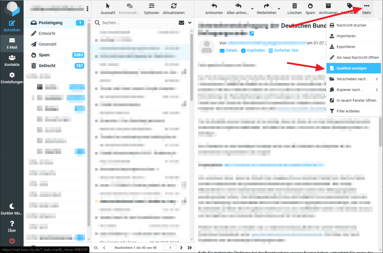 E-Mail-Kopfzeilen im Webmail anzeigen